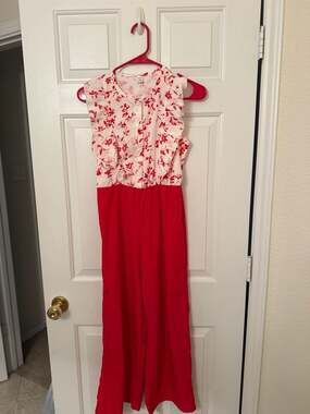 SHEIN Girls Floral Print Ruffle Trim Button Front Wide Leg Jumpsuit Size 11-12Y
